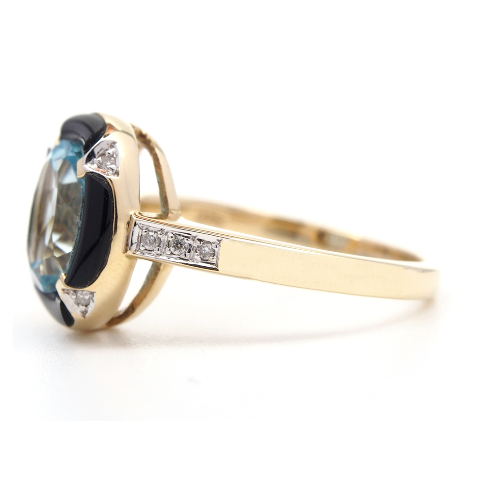 Topaz, Onyx and Diamond Ring