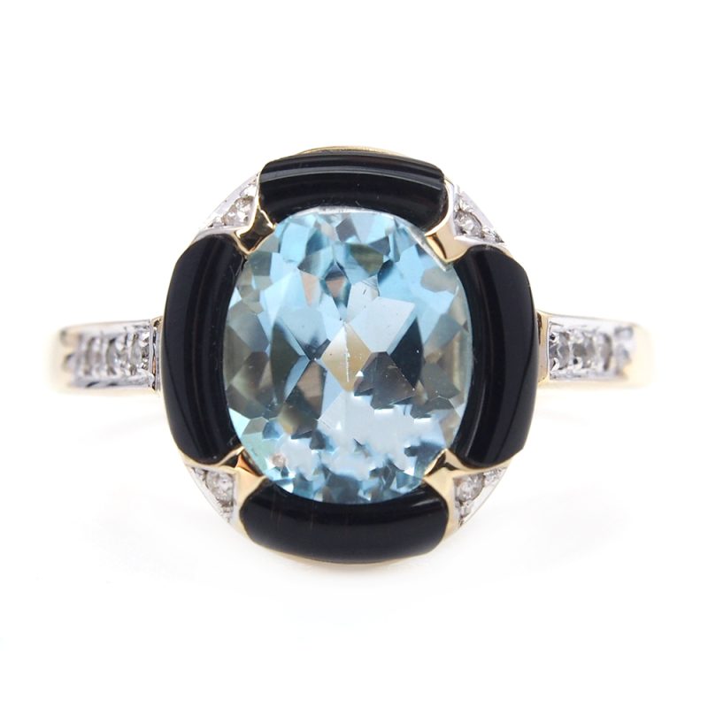 Topaz, Onyx and Diamond Ring