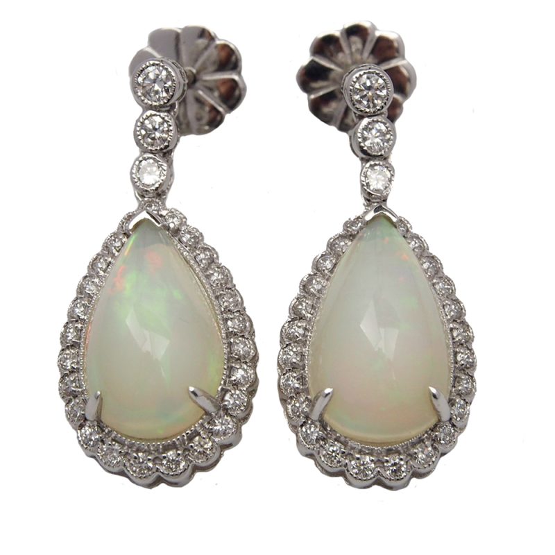 Opal and Diamond Drop Earrings