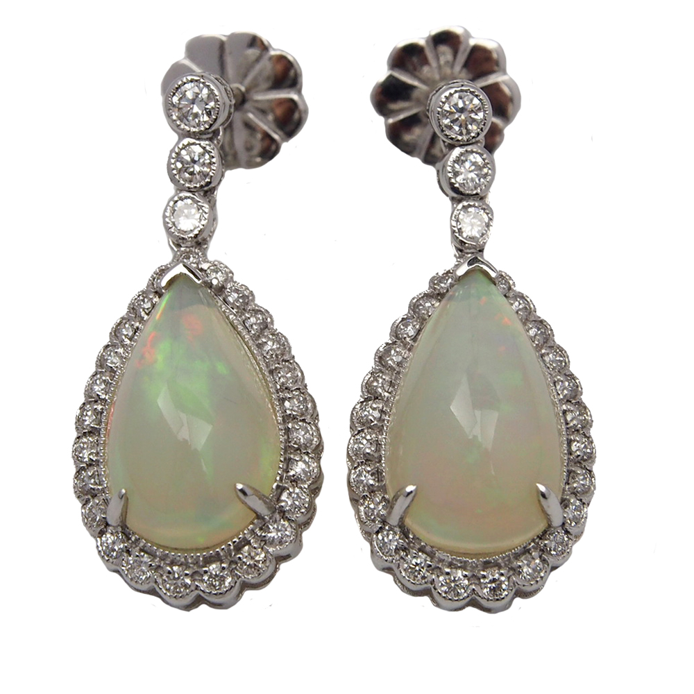 Opal and Diamond Drop Earrings