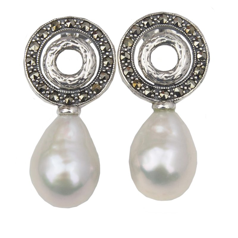Marcasite and Pearl Drop Earrings