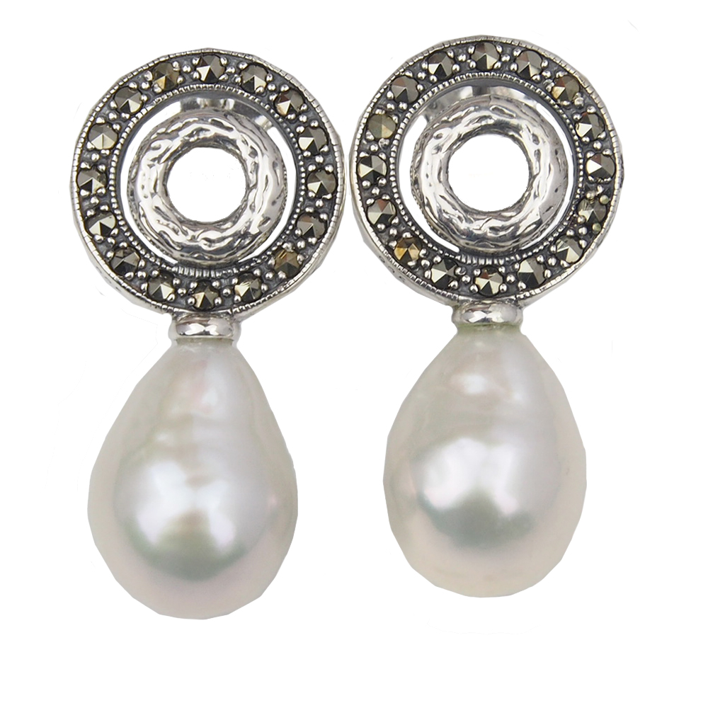 Marcasite and Pearl Drop Earrings