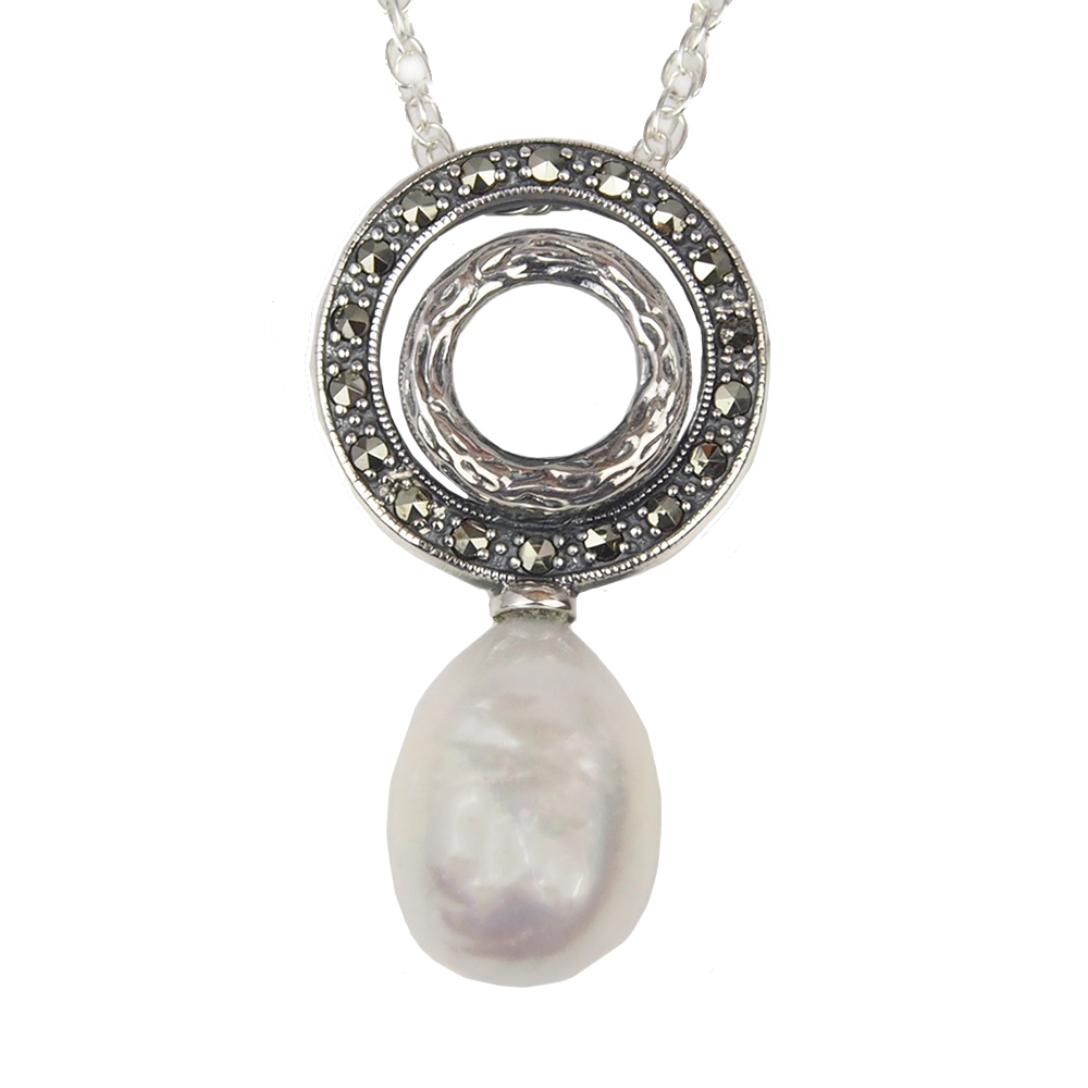 Marcasite and Pearl Drop Earrings