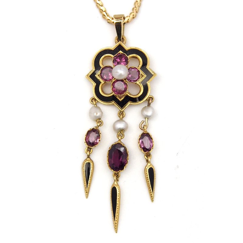 Garnet, Pearl and Enamel Pendant