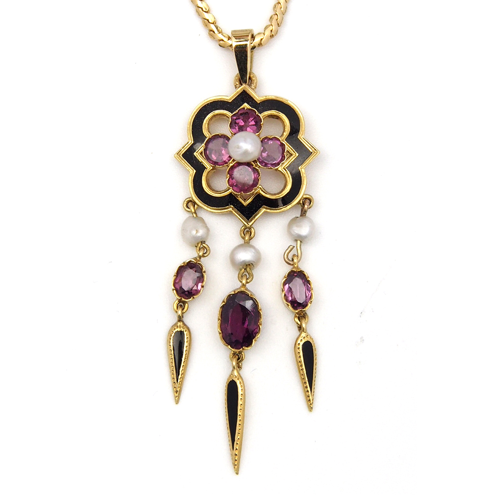 Garnet, Pearl and Enamel Pendant