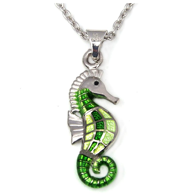 Silver Enamel Seahorse Pendant