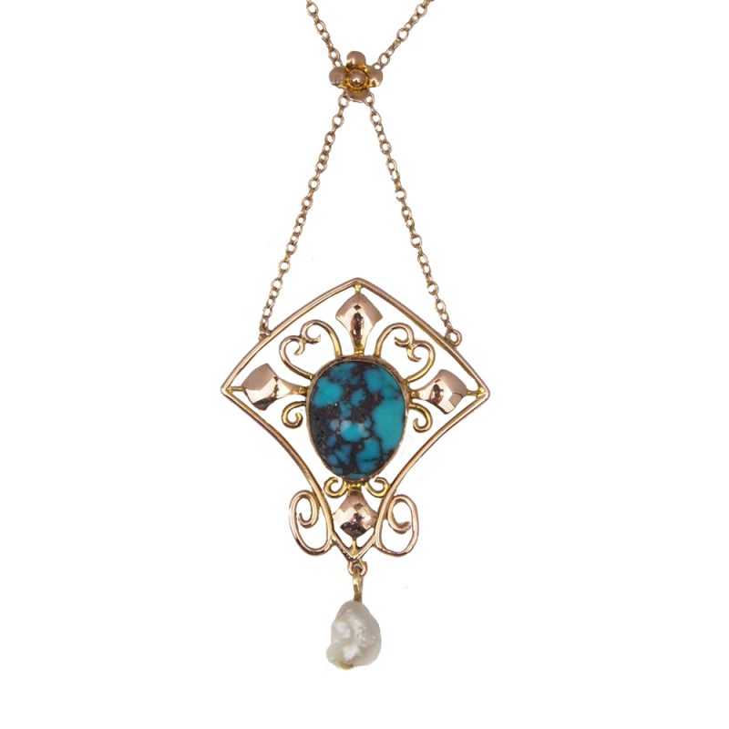 Turquoise & Pearl Antique Pendant