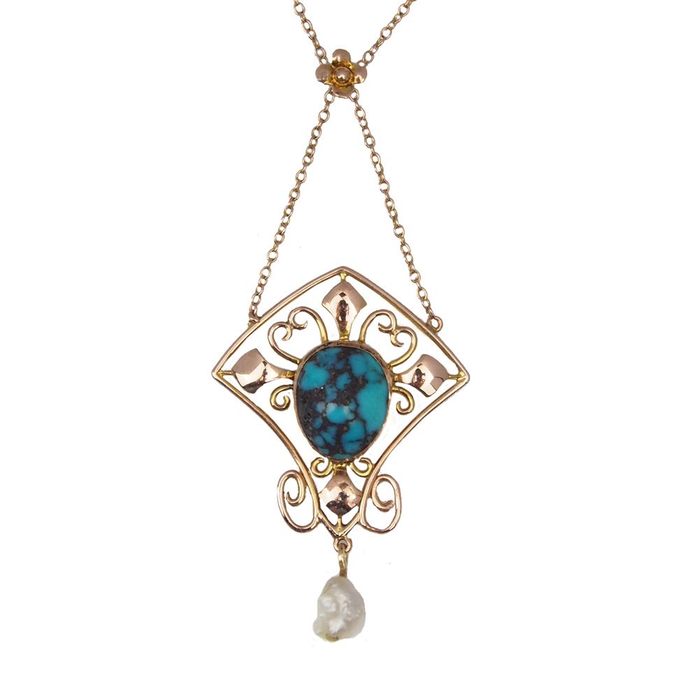 Turquoise & Pearl Antique Pendant