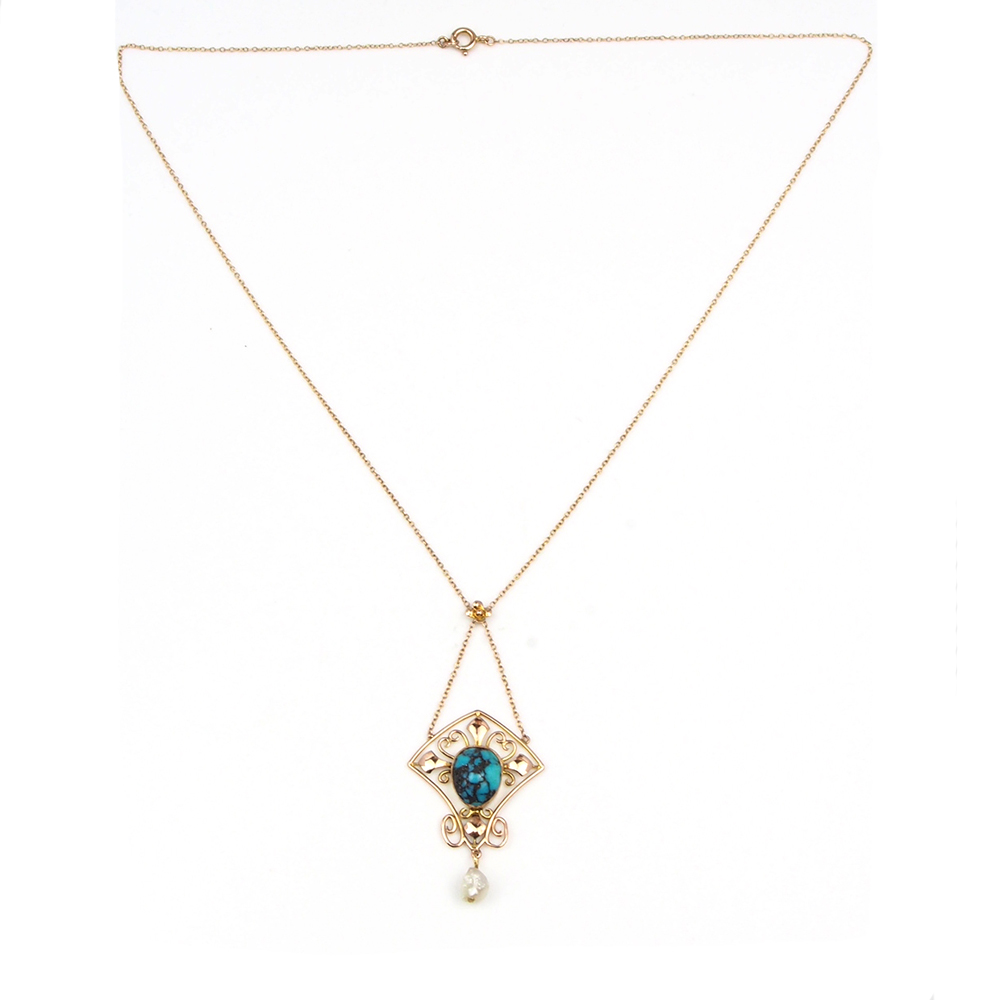 Turquoise & Pearl Antique Pendant