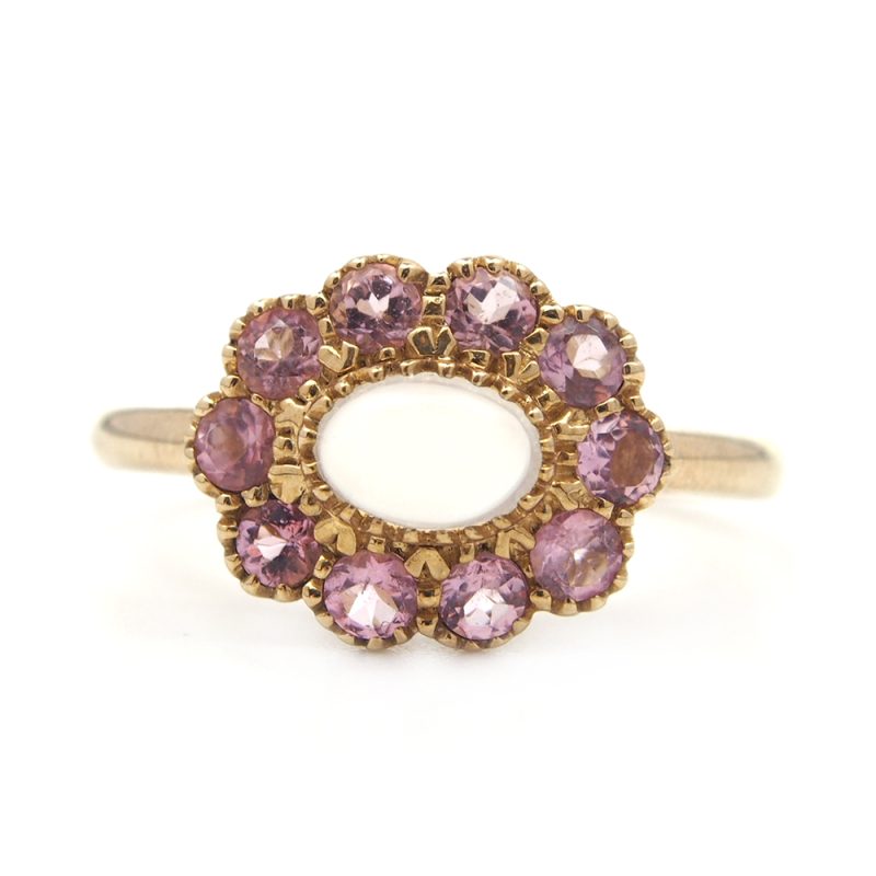 Moonstone and Pink Tourmaline Ring