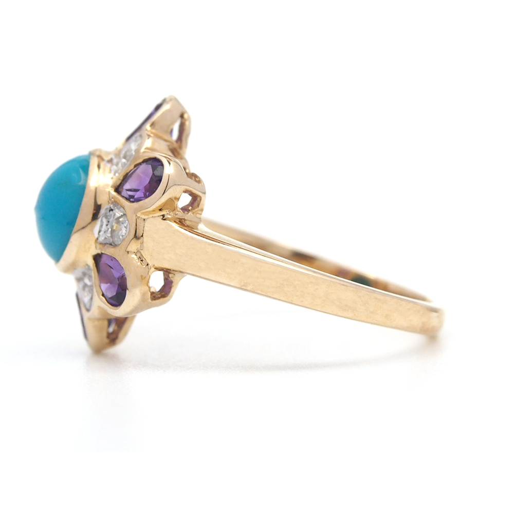Turquoise, Amethyst & Diamond Ring