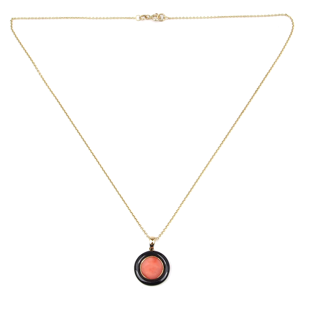 Coral and Onyx Pendant