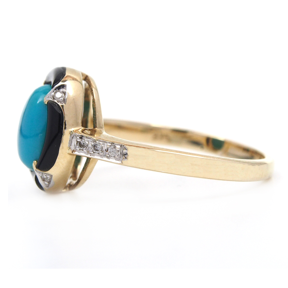Turquoise, Onyx and Diamond Ring