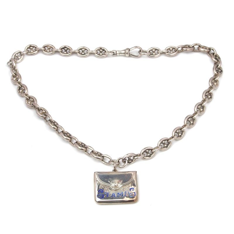 Antique Silver Chain and Stamp Case