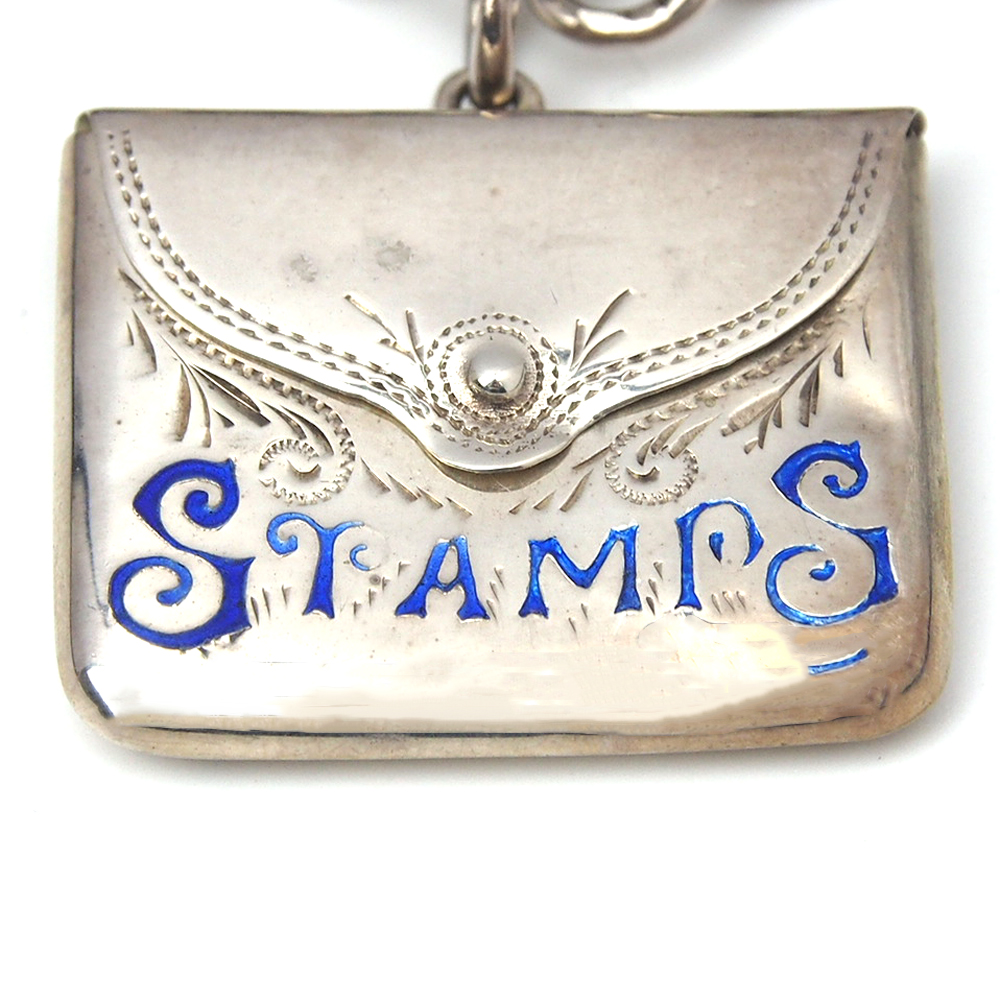 Antique Silver Chain and Stamp Case