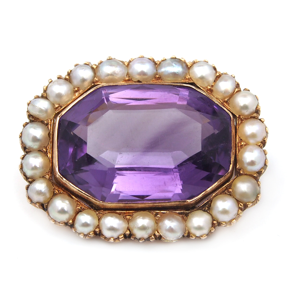 Amethyst & Pearl Antique Brooch
