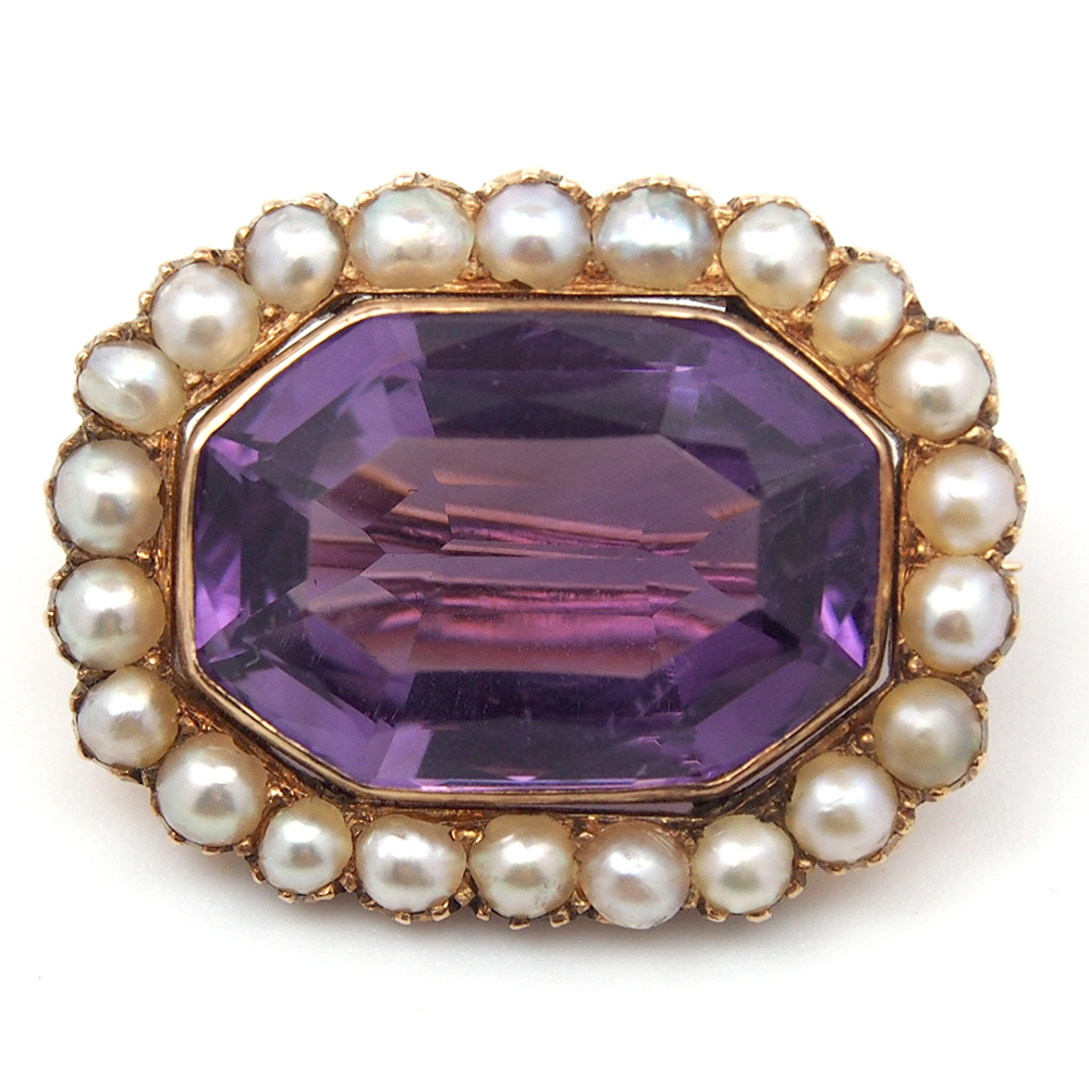 Amethyst & Pearl Antique Brooch