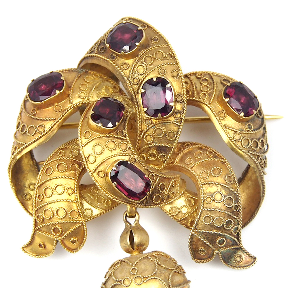 Garnet Antique Etruscan Brooch - c1850