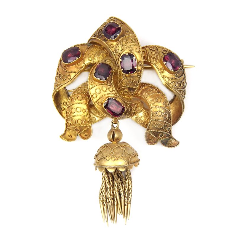 Garnet Antique Etruscan Brooch - c1850