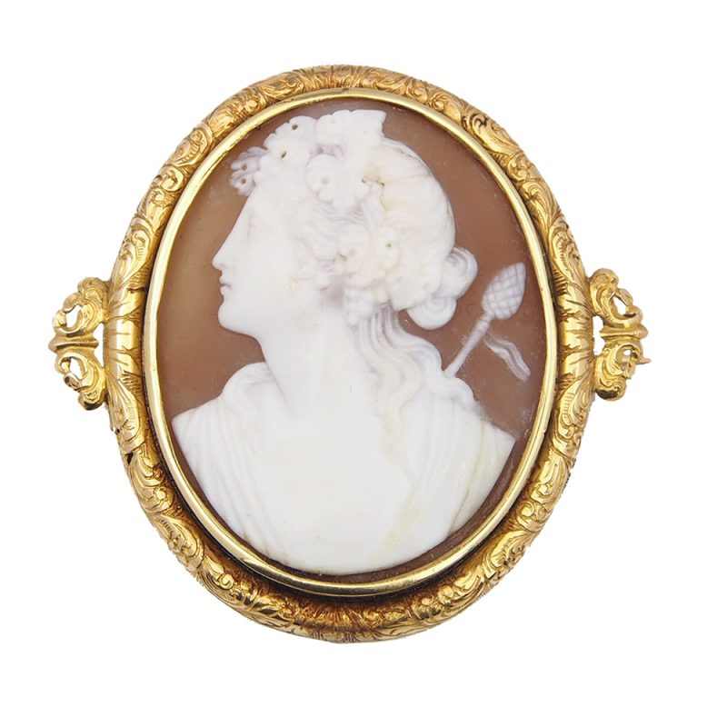 Antique shell cameo brooch depicting Dionysus