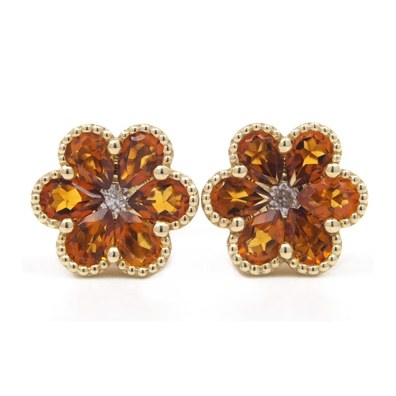 Citrine and Diamond Flower Earrings
