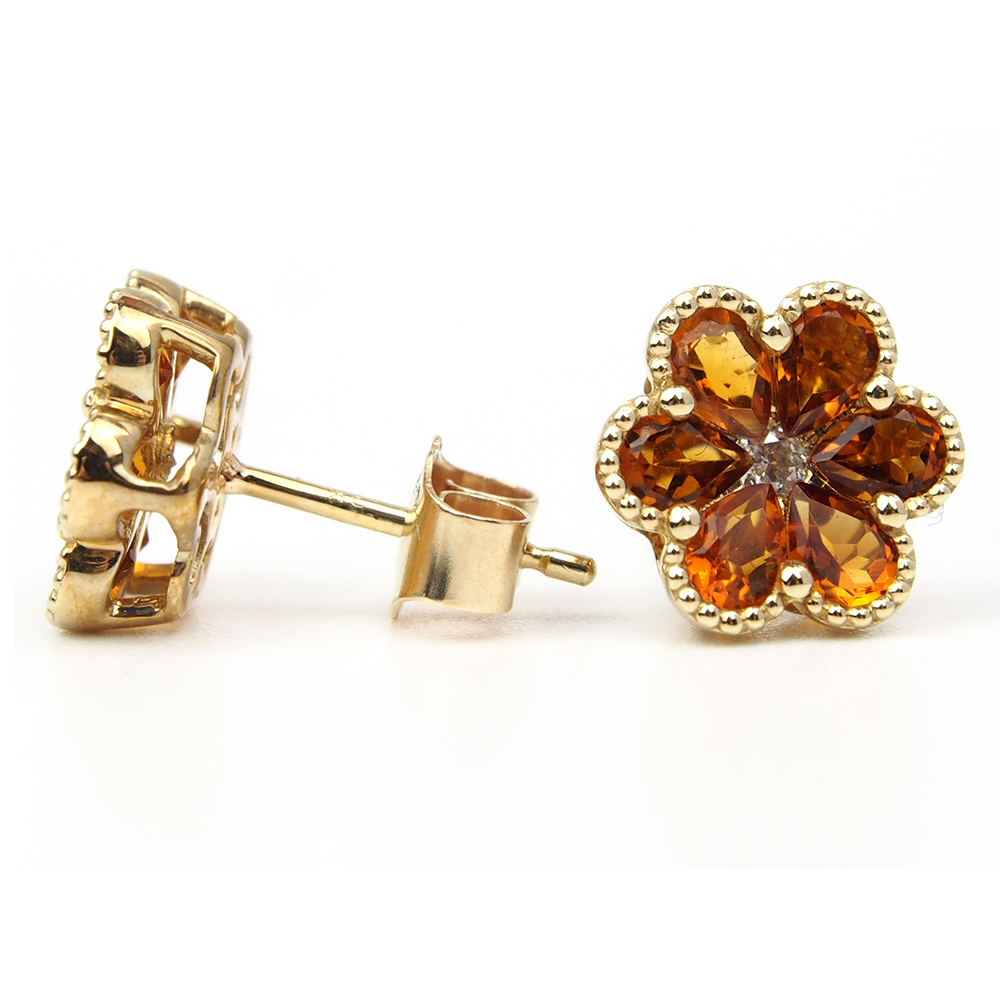 Citrine and Diamond Flower Earrings