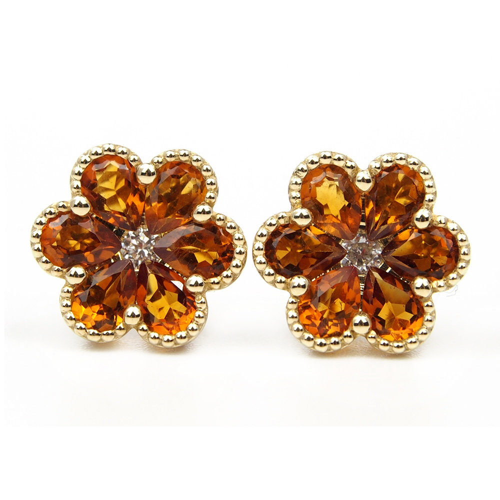 Citrine and Diamond Flower Earrings
