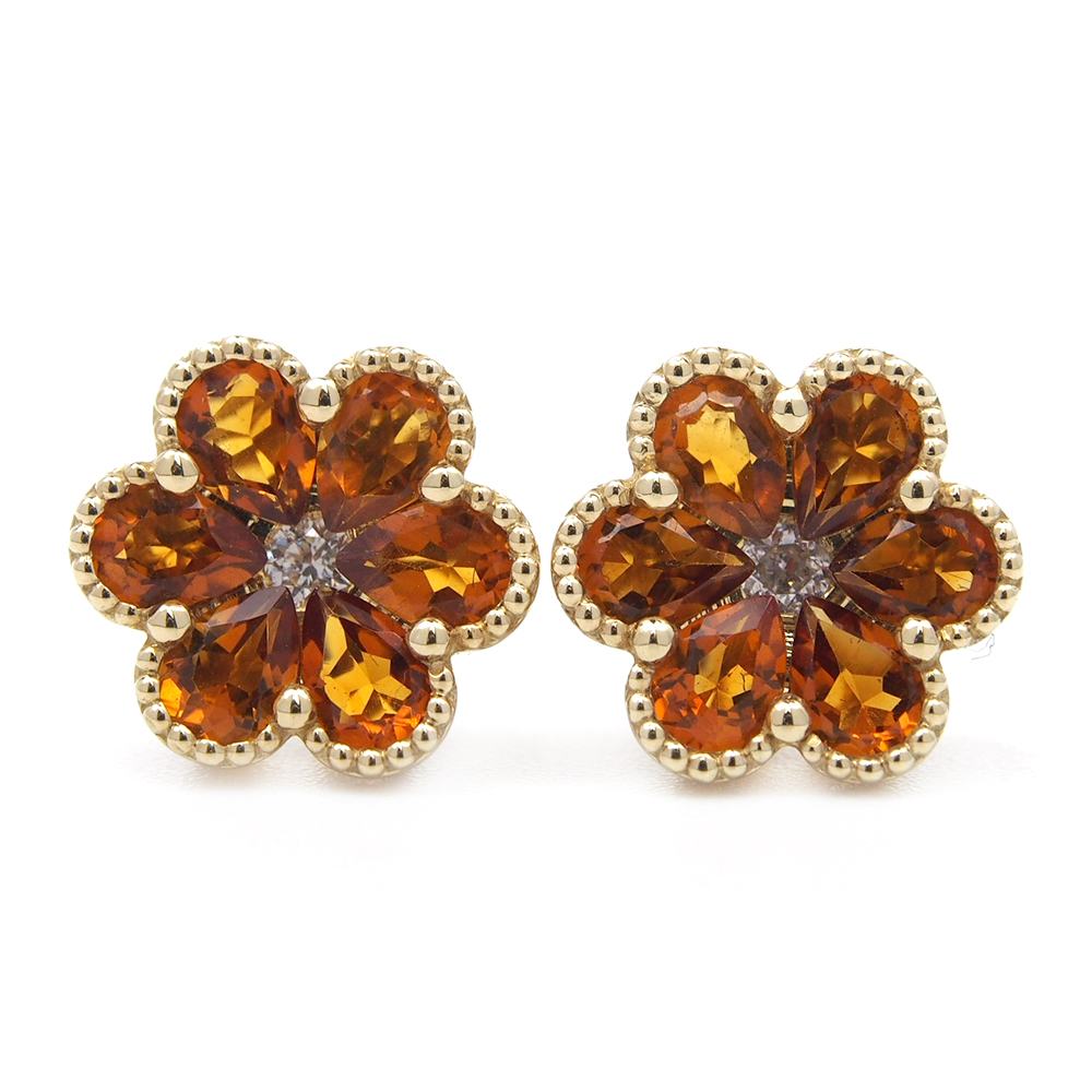 Citrine and Diamond Flower Earrings