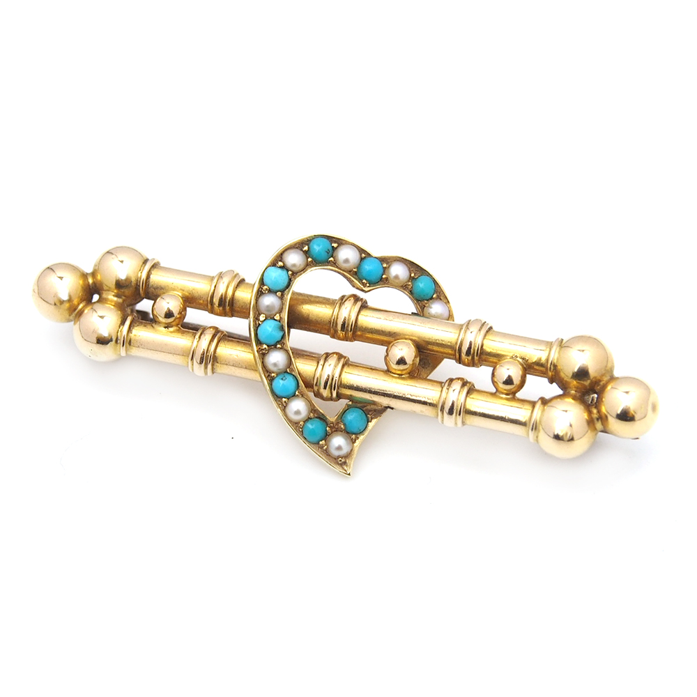 Turquoise & Pearl Antique Brooch