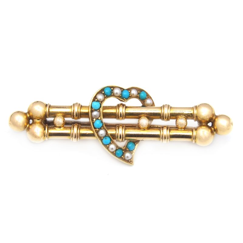 Turquoise & Pearl Antique Brooch