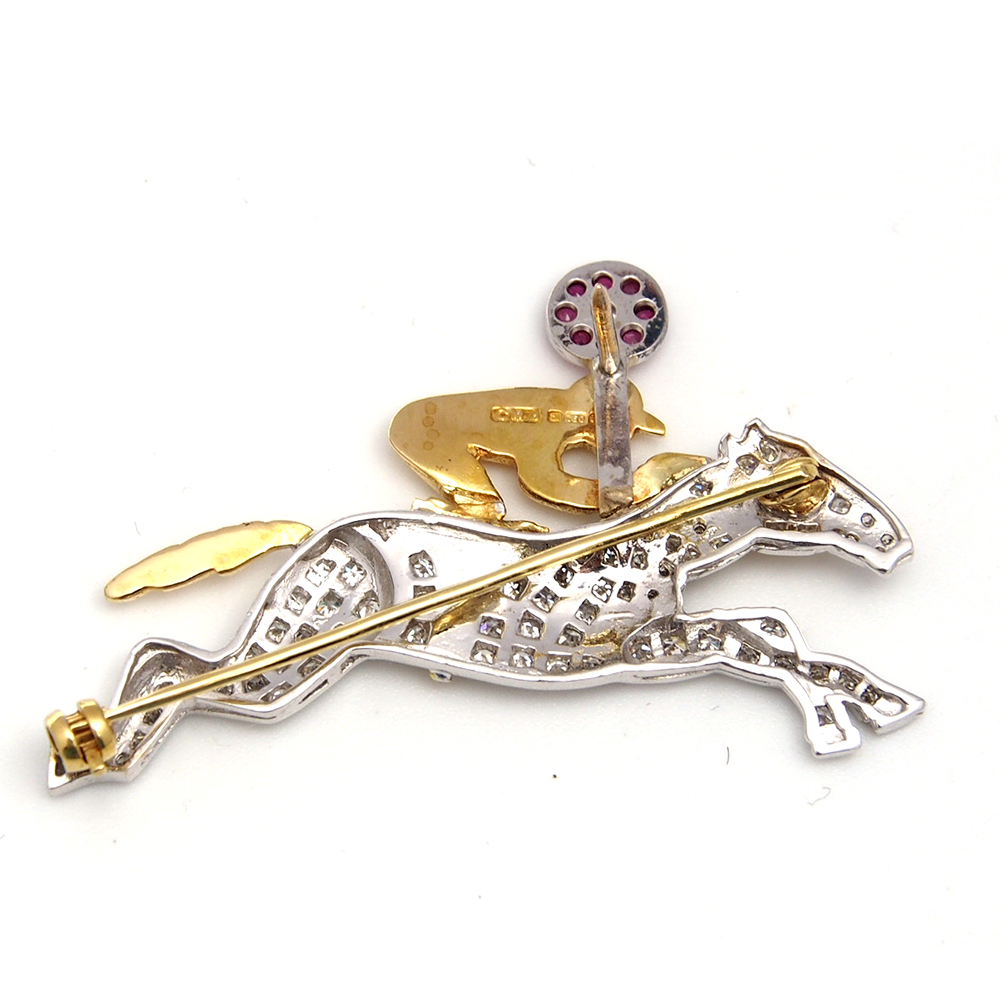 Ruby & Diamond Horse Racing Brooch