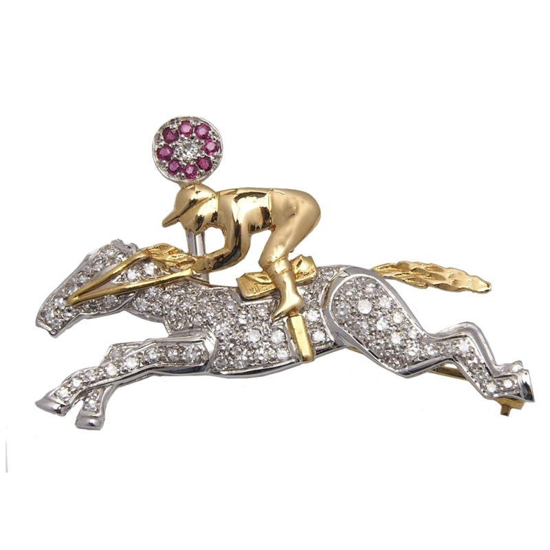 Ruby & Diamond Horse Racing Brooch