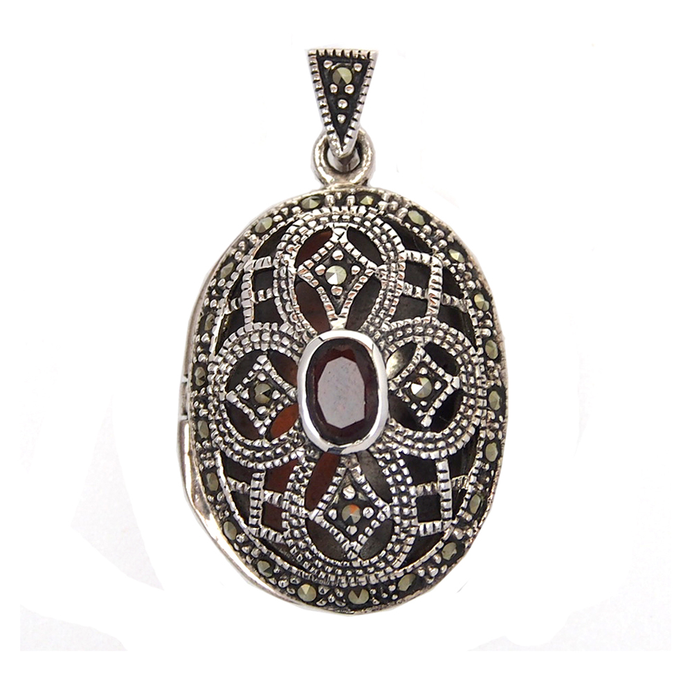 Locket- Silver, Garnet and Marcasite