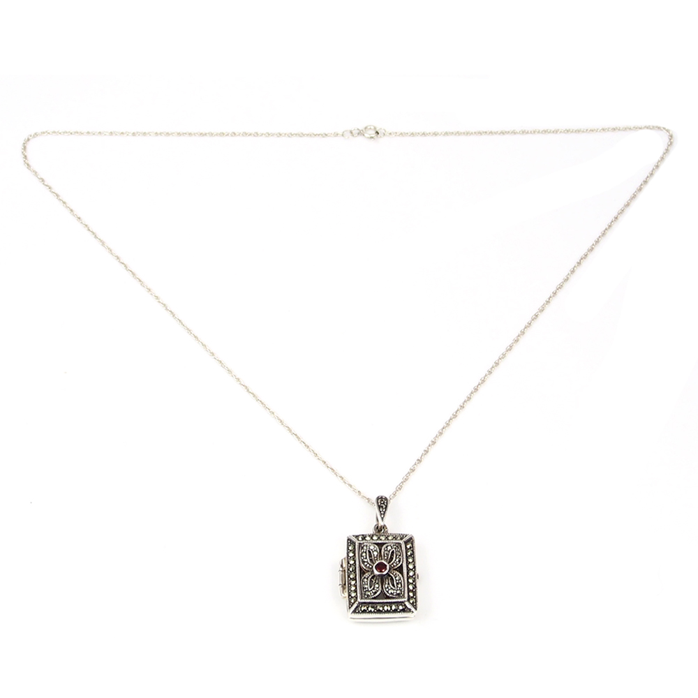 Locket - Silver, Garnet and Marcasite
