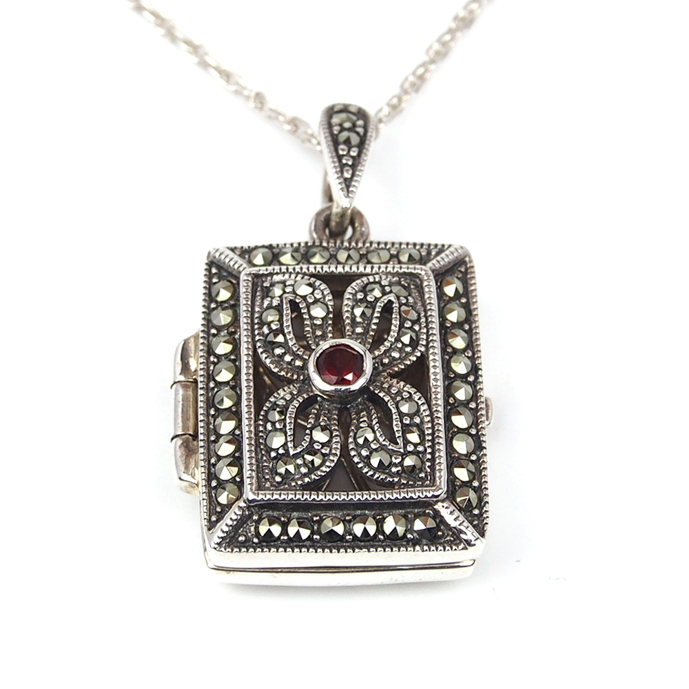 Locket - Silver, Garnet and Marcasite