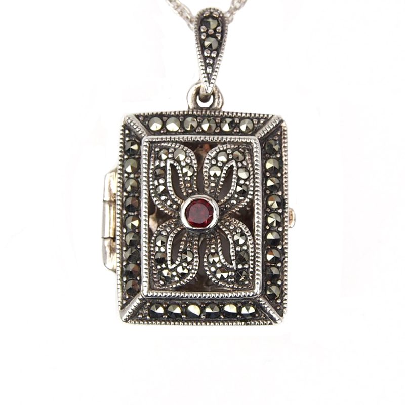 Locket - Silver, Garnet and Marcasite