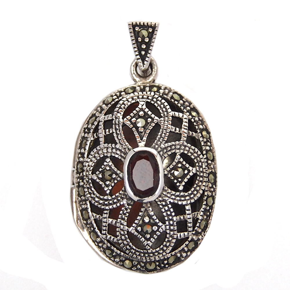 Locket- Silver, Garnet and Marcasite