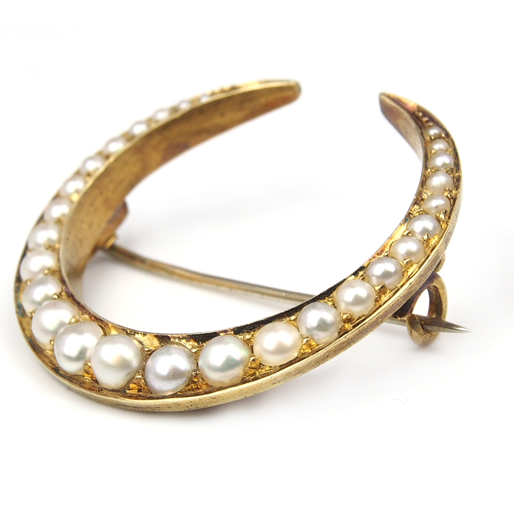 Pearl Antique Crescent Brooch