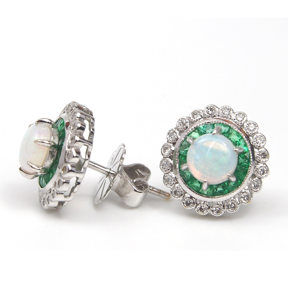 Opal Emerald and Diamond Earrings
