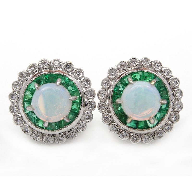 Opal Emerald and Diamond Earrings