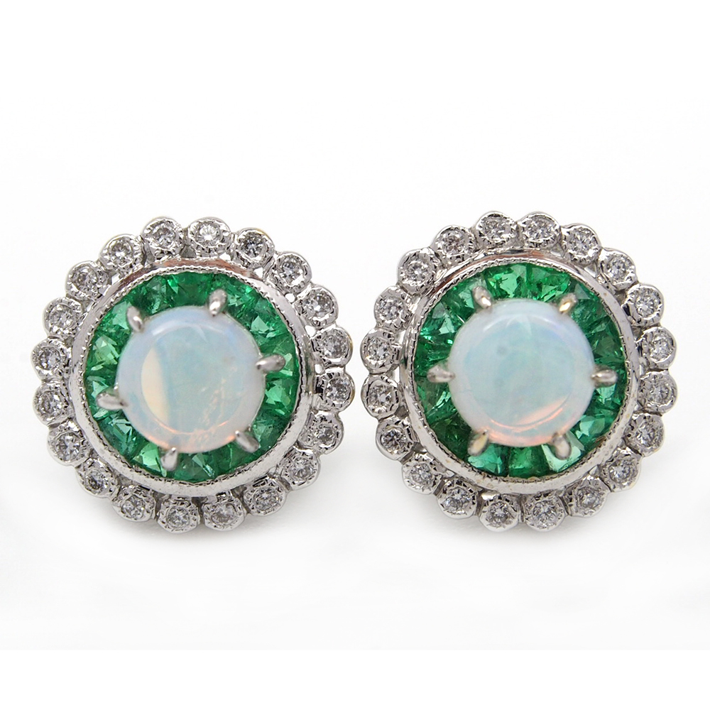 Opal Emerald and Diamond Earrings