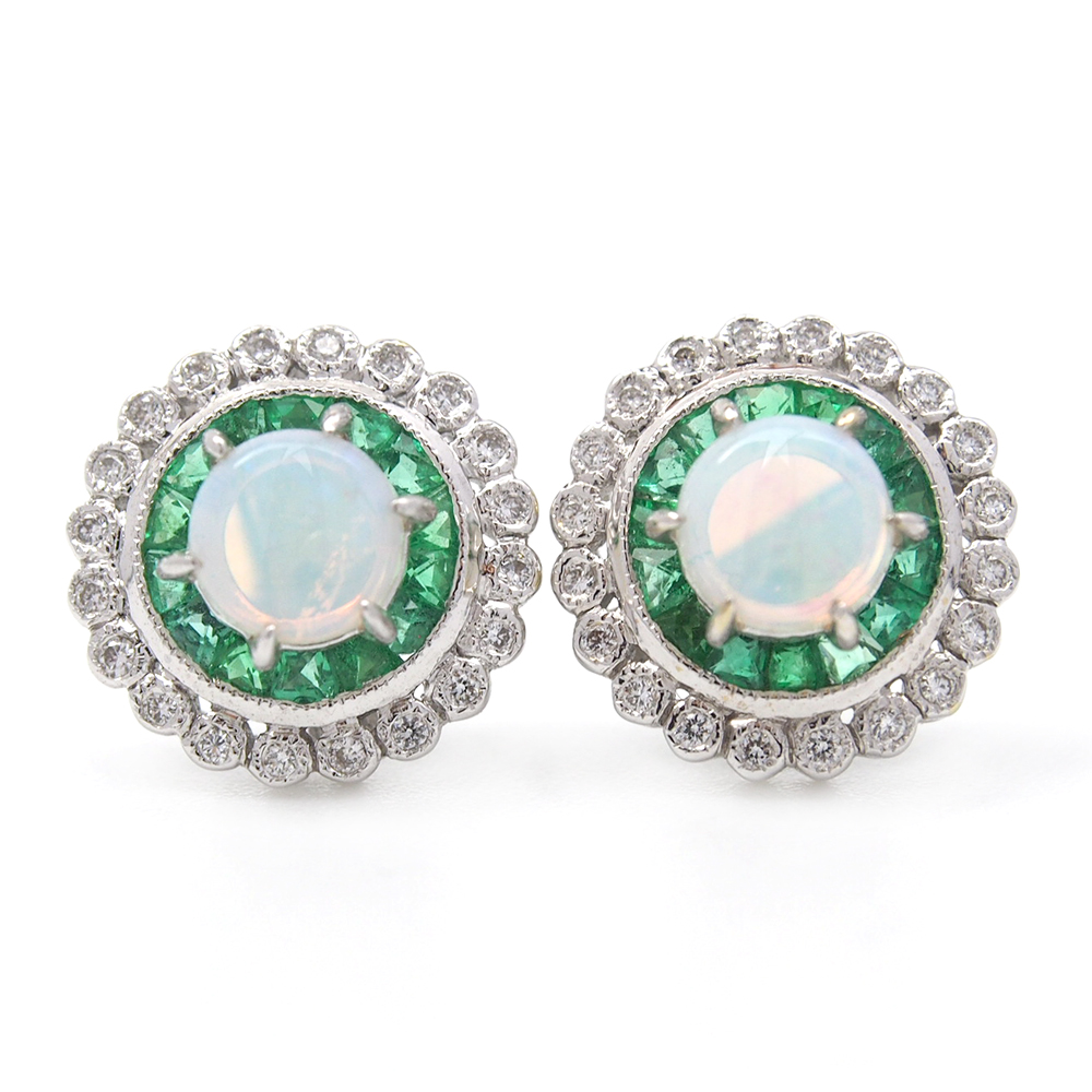 Opal Emerald and Diamond Earrings