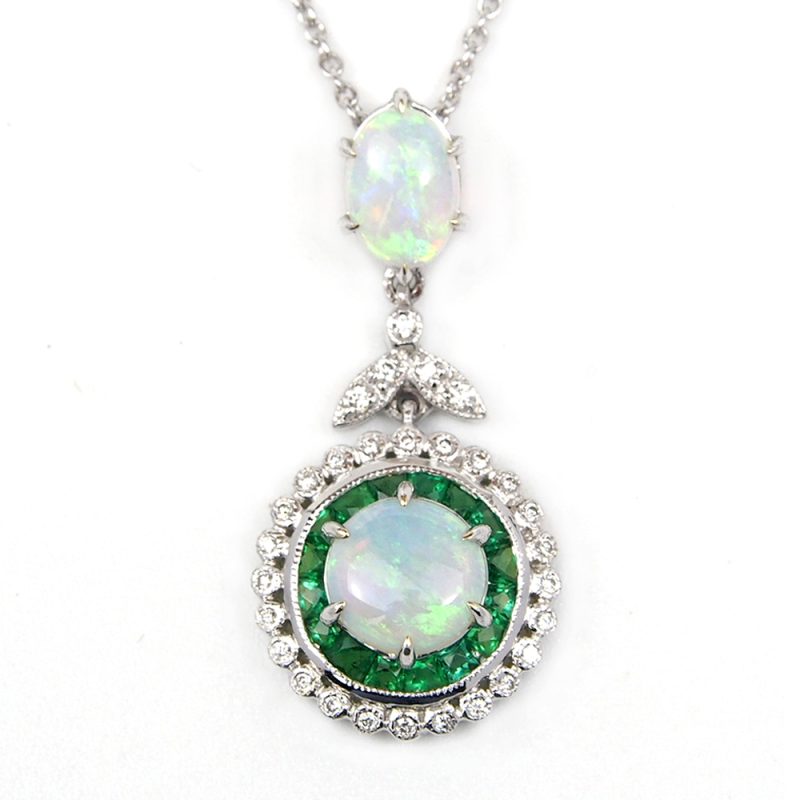 Opal Emerald and Diamond Pendant