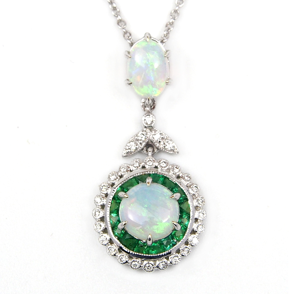 Opal Emerald and Diamond Pendant