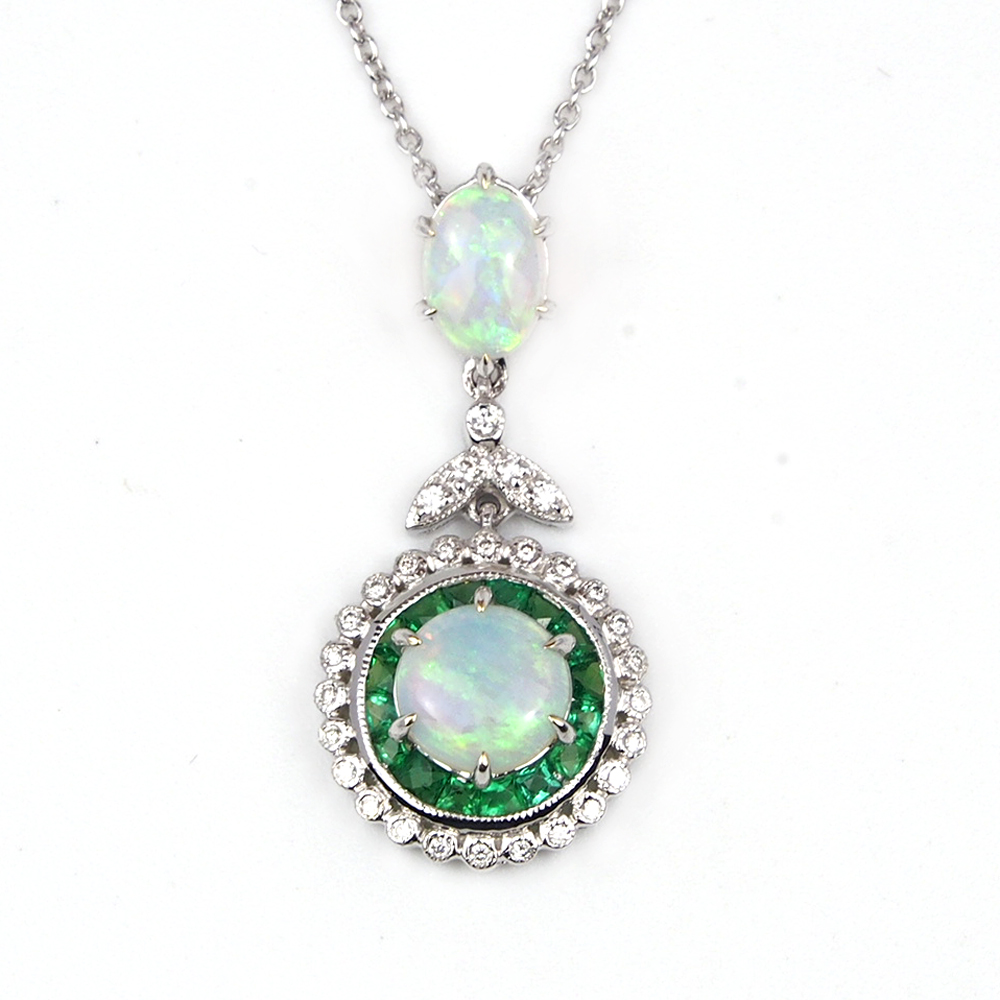 Opal Emerald and Diamond Pendant