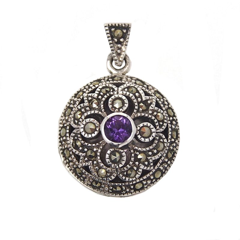 Amethyst, Marcasite & silver Locket