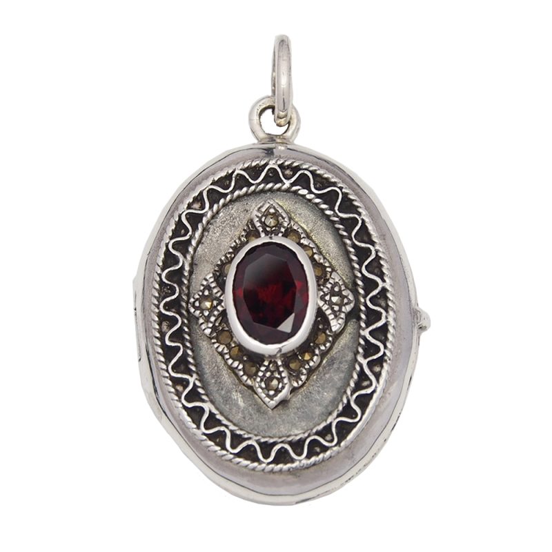 Locket - Silver, Garnet and Marcasite