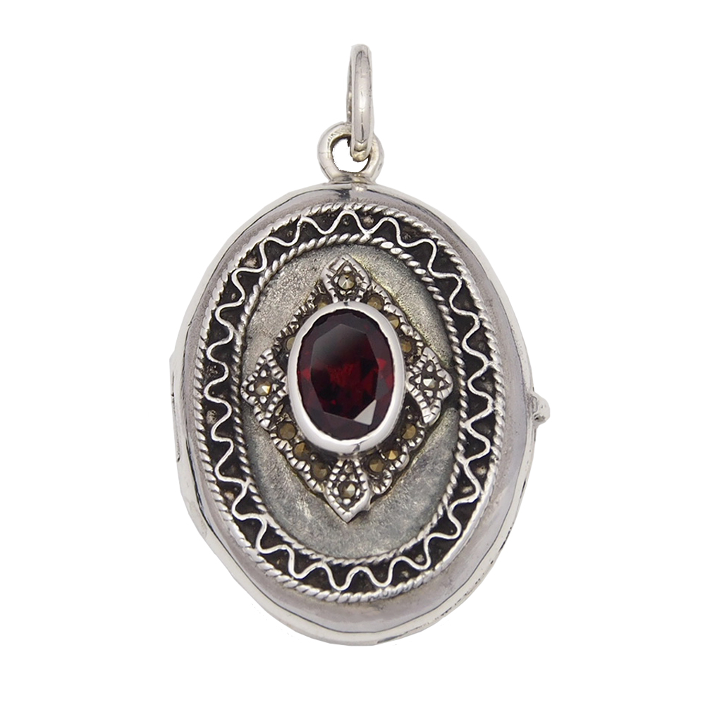 Locket - Silver, Garnet and Marcasite