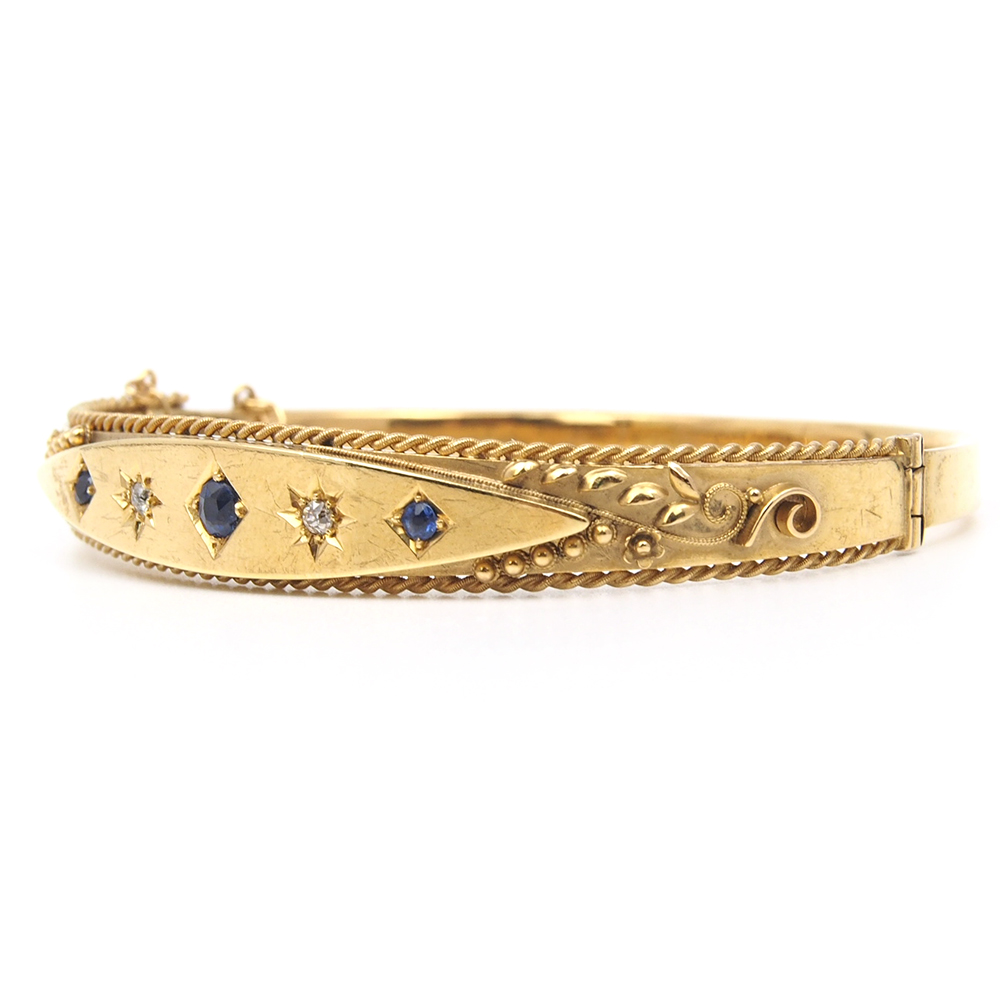 Sapphire & Diamond 15ct Antique Bangle - Dated 1907