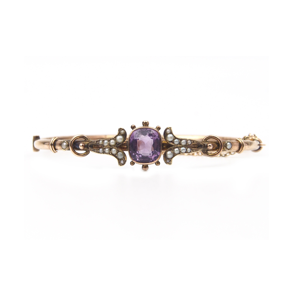 Amethyst and Pearl Antique Bangle